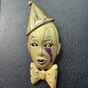 Vintage Pierrot Gold Clown Face Brooch